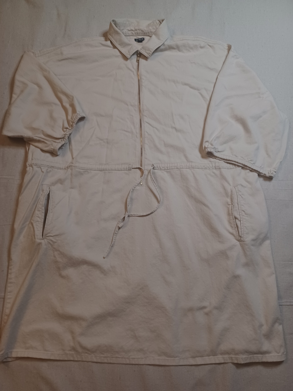J Crew Cream Zip-Front Pullover Cotton Dress Women's Size XL